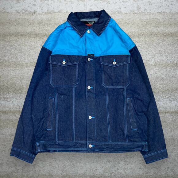 Vintage Y2K Boom X Platinum Jean Jacket Mens 2XL Dark Wash Denim Button Up - Picture 2 of 5